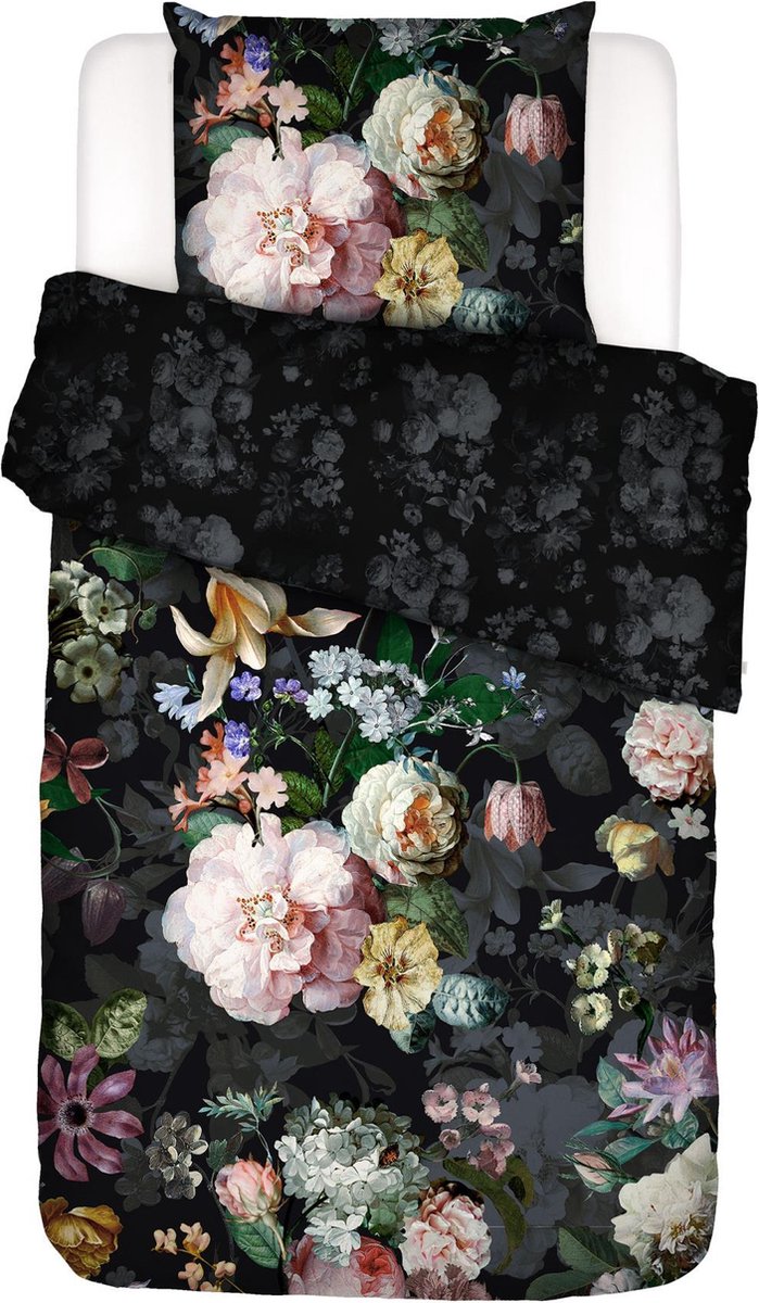 Essenza Fleur Festive Blooming black dekbedovertrek - Zwart