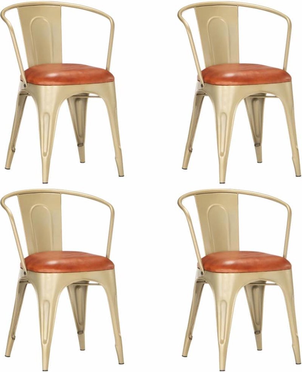 Vidaxl Eetkamerstoelen 4 St Echt Leer - Bruin