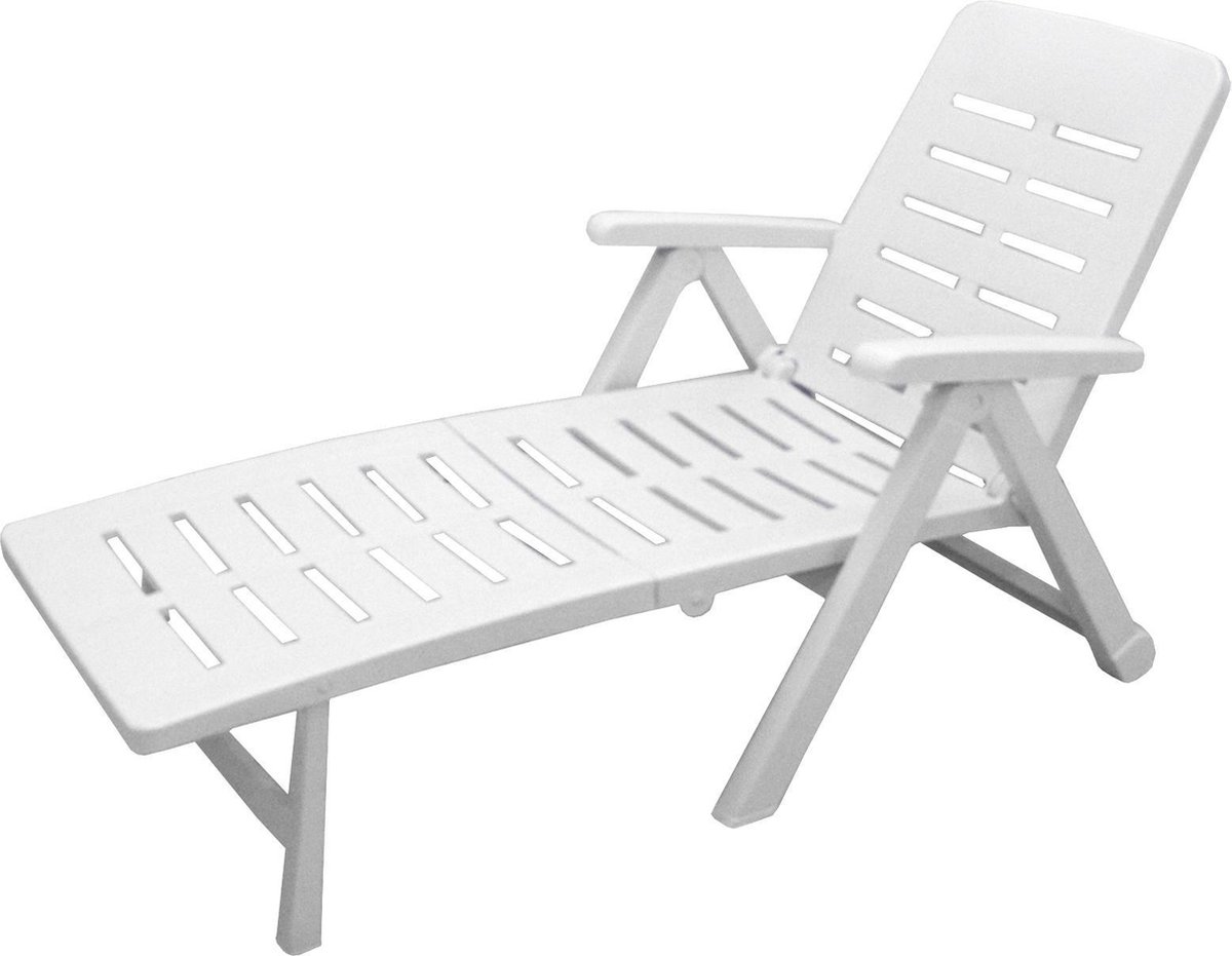 Gerimport - Ligstoel Met Armleuning / Steun - Ligbed - Kunststof Zonnen - Zomer - 150x72x96cm - 4 Posities - Blanco