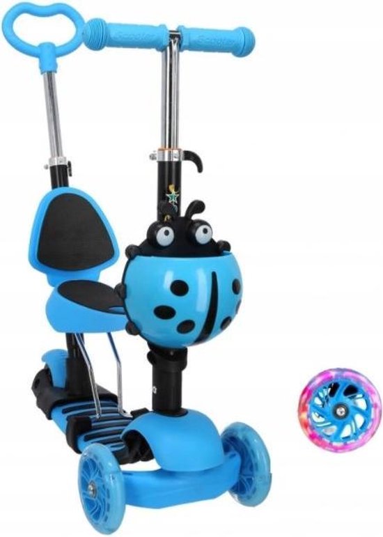 HA-MA TOOLS Mini Scooter - Zadel Step Met 3 Wielen - Driewieler - Met Duwstang - Led Wielen - - Blauw