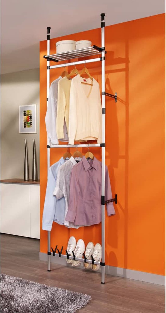 Vidaxl Kledingkastsysteem Met Stangen En Schap Telescopisch Aluminium - Silver