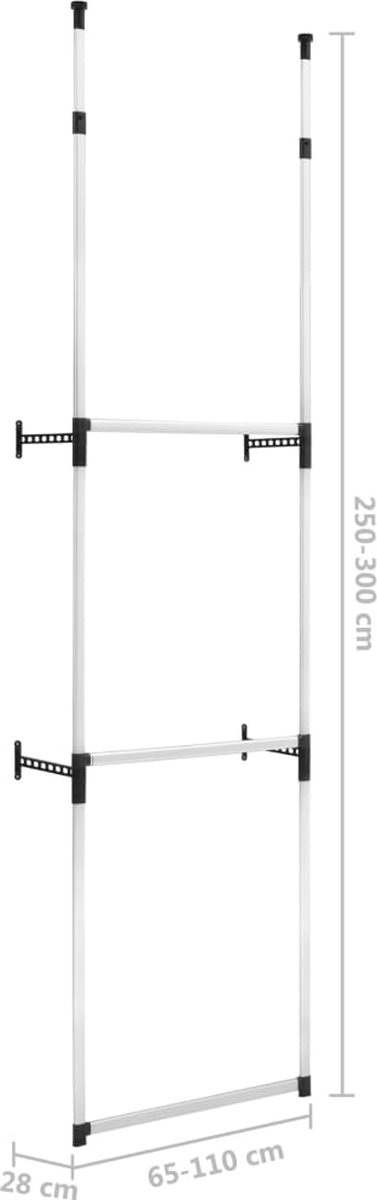 Vidaxl Kledingkastsysteem Met Stangen Telescopisch Aluminium - Silver