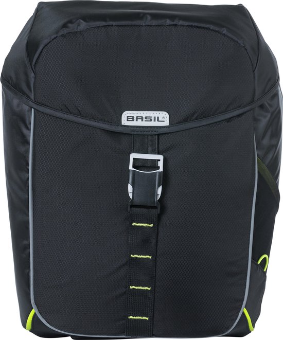 Basil Dubbele Fietstas Miles 34 Liter Polyester/lime - Zwart