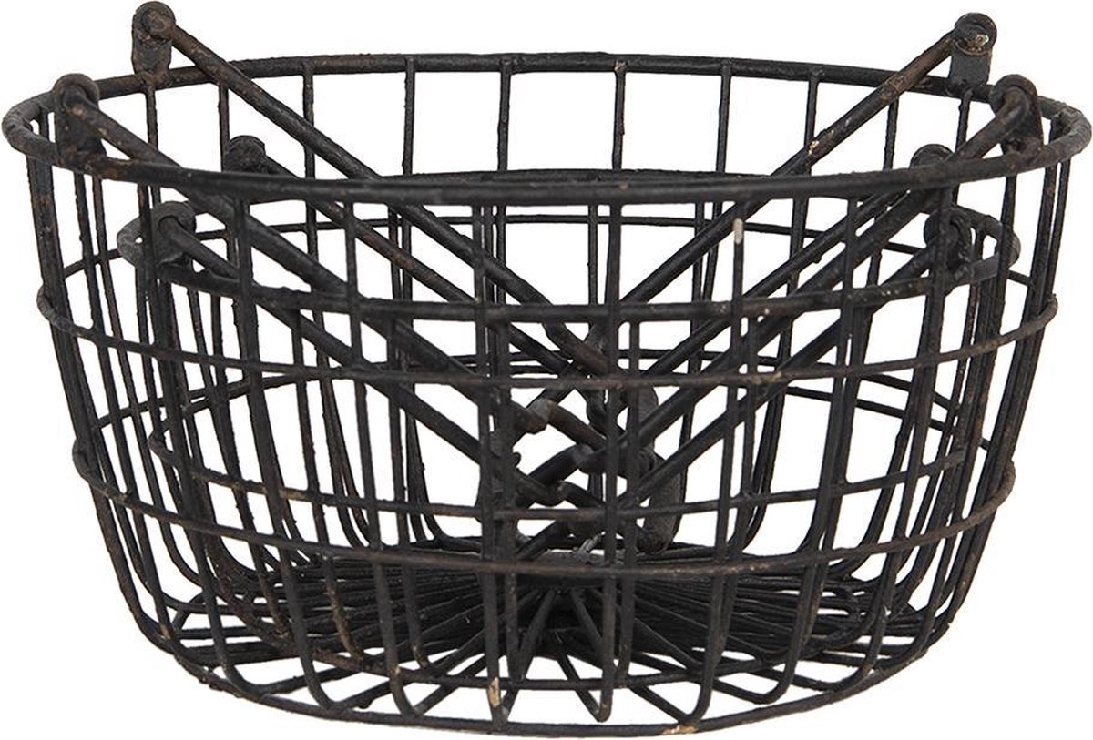Clayre & Eef Ijzeren Mand (Set Van 2) Ø 30*17 / Ø 25*13 Cm - Zwart
