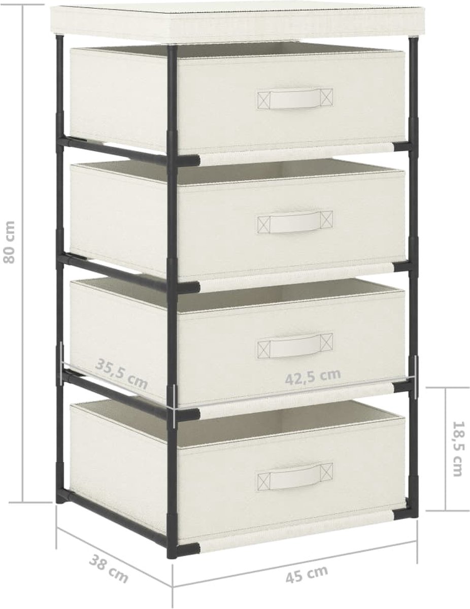 Vidaxl Opbergrek Met 4 Stoffen Manden Staal Crème