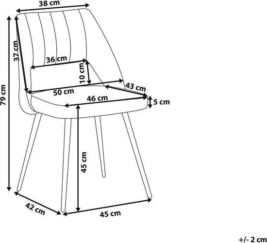 Beliani Ansley Eetkamerstoel Set Van 2 Fluweel 43 X 50 Cm - Grijs