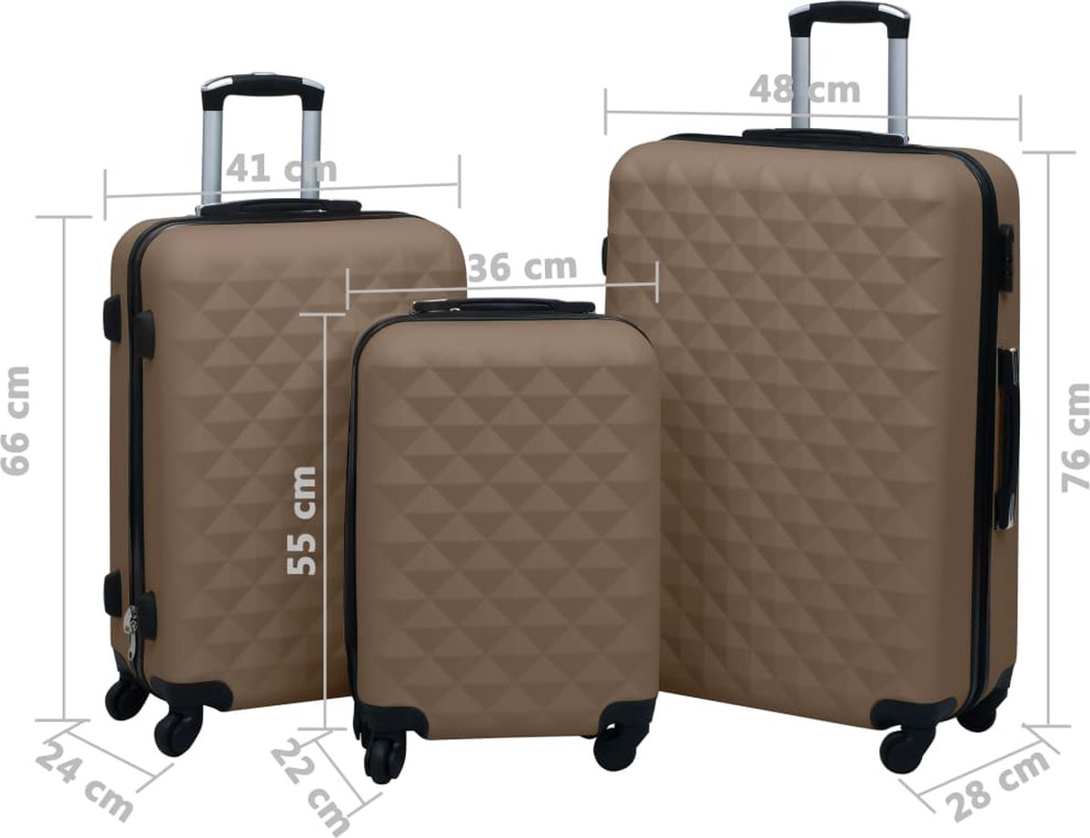 Vidaxl 3-delige Harde Kofferset Abs - Bruin