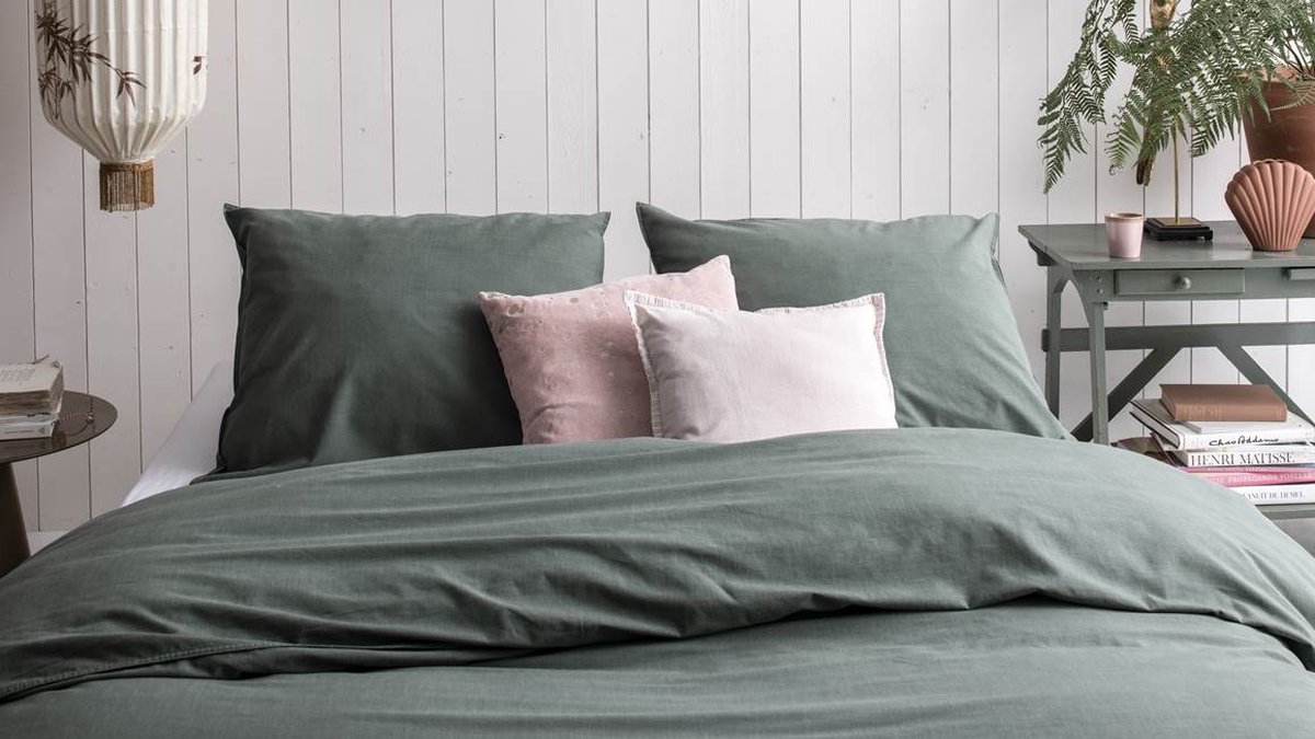 Walra Vintage Cotton Dekbedovertrek - 2-persoons (200x200/220 Cm + 2 Slopen) - Katoen - Donker - Groen