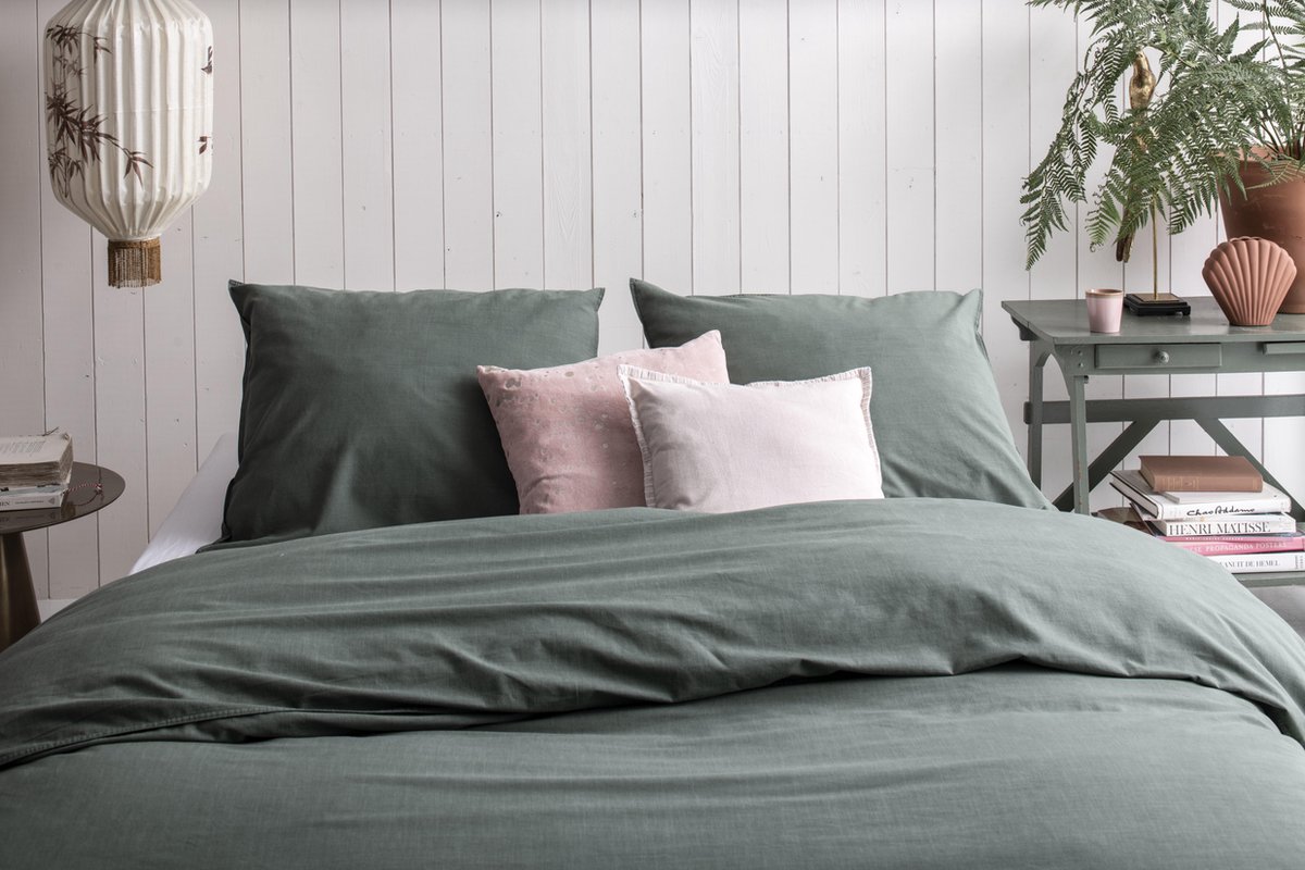 Walra Vintage Cotton Dekbedovertrek - 2-persoons (200x200/220 Cm + 2 Slopen) - Katoen - Donker - Groen