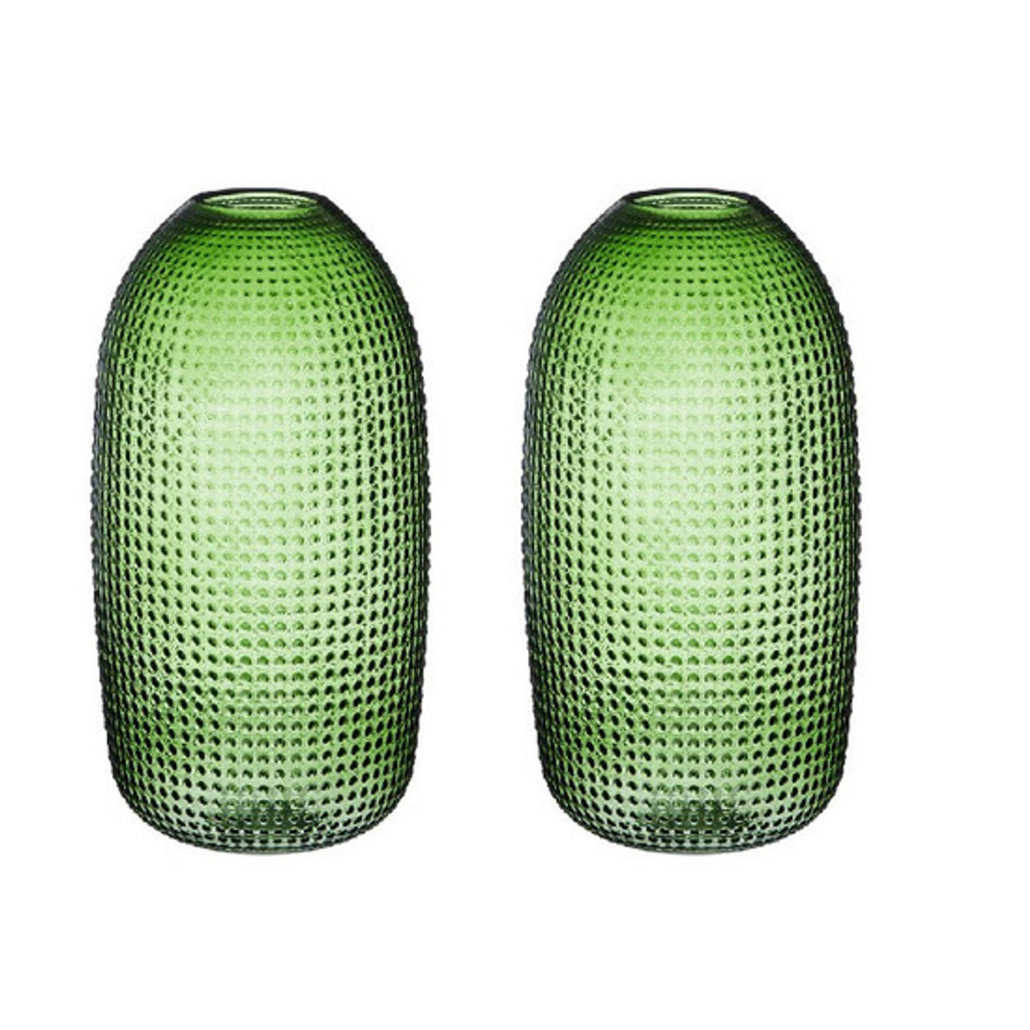 2x Ronde Vazen Glas 36 Cm Glas - Home Deco Vazen - Woonaccessoires - Groen