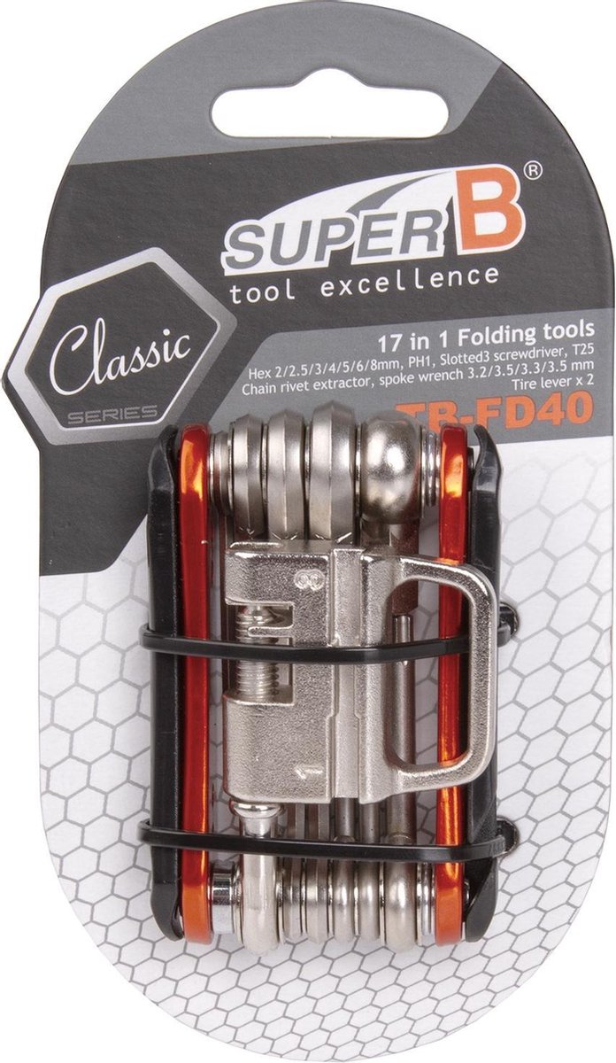 Super B Multitool Tb-fd40 17 Functies 73 X 45 Mm Rvs - Oranje