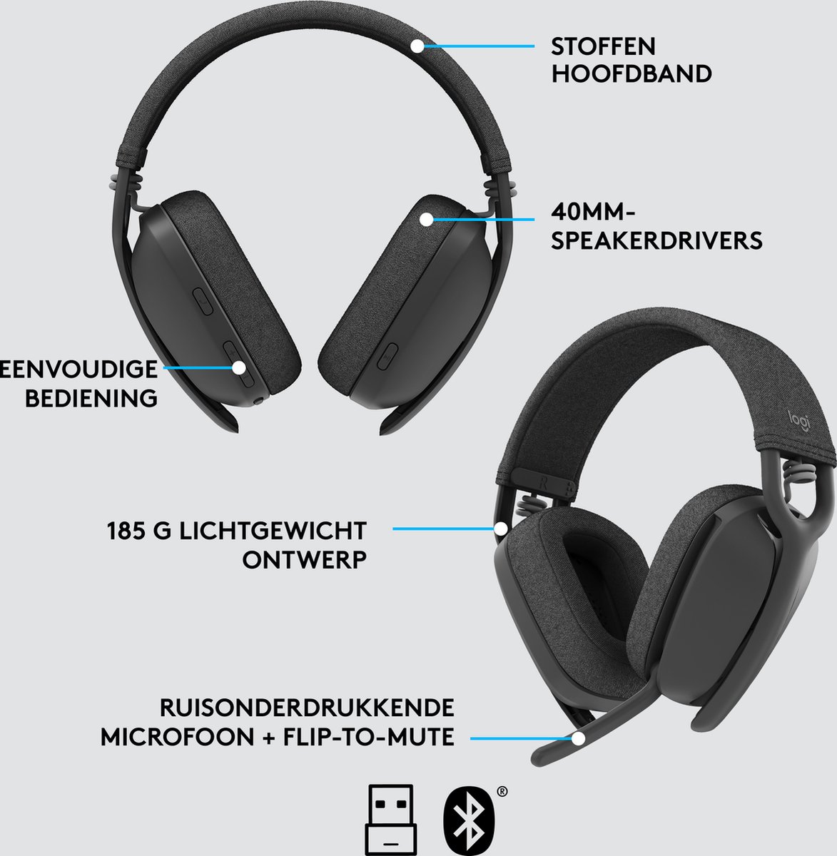 Logitech headset Zone Vibe 125 (Grijs)