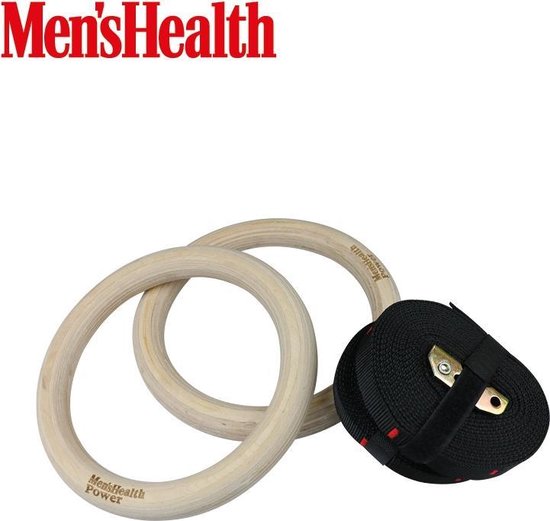 Men's Health Houten Crossfit Ringen - Inclusief Straps - Bruin