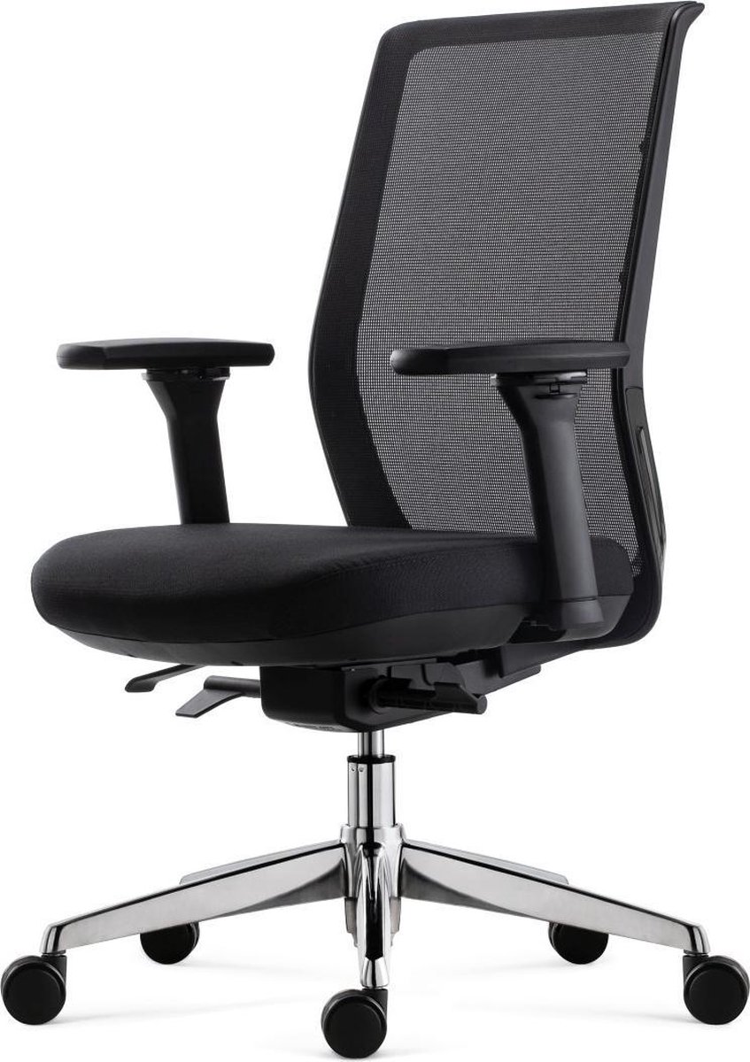 24Designs Work Synchro-4 Ergonomische Bureaustoel En1335 -e Stof/mesh - Chromen Onderstel - Zwart