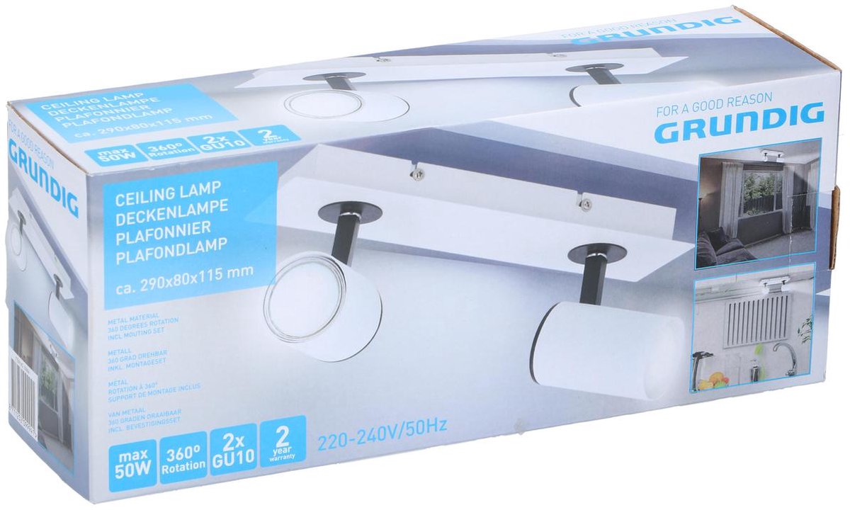 Grundig Opbouwspots - 2 Stuks - Metaal - 360° Draaibaar - Wit/ - Zwart