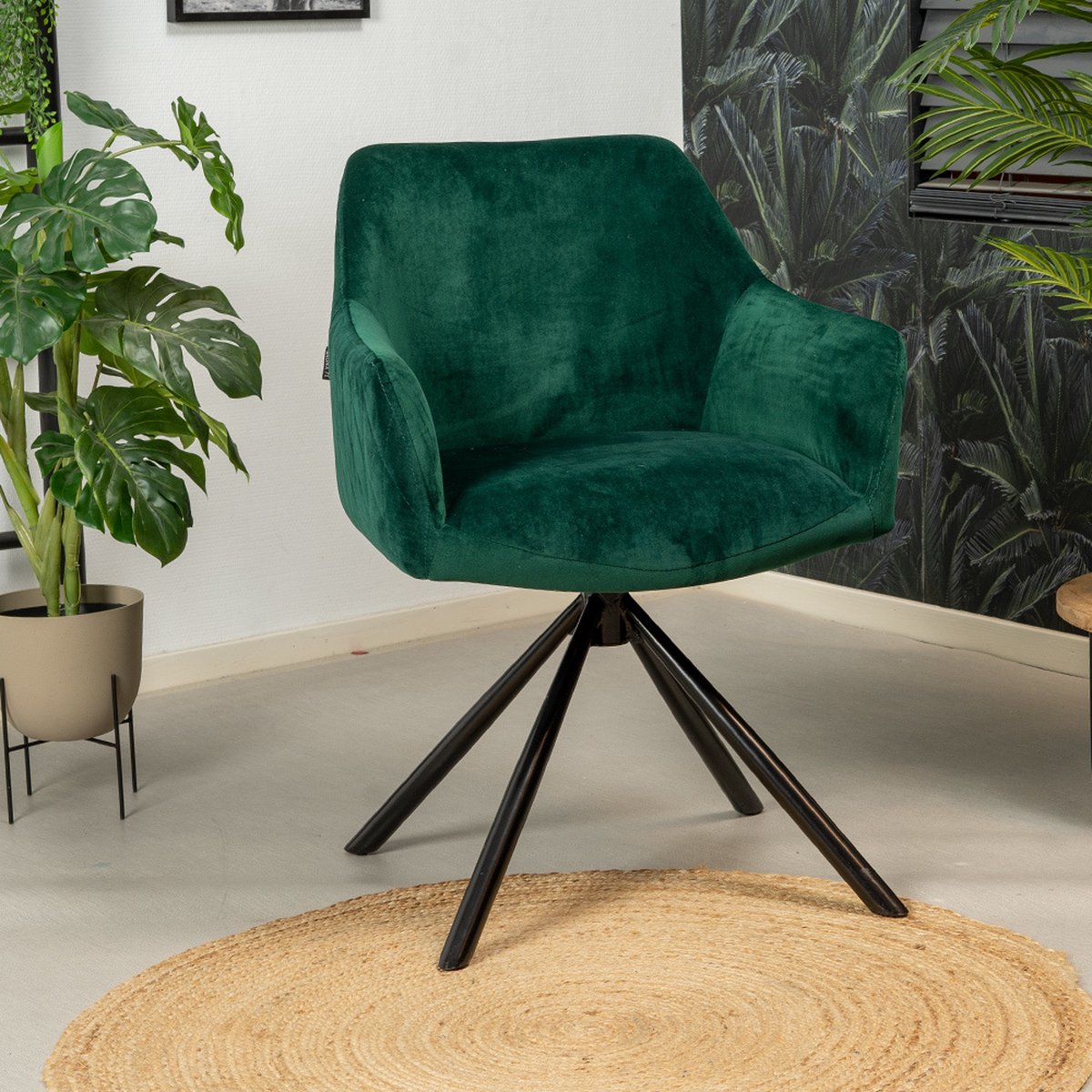 Bronx71 Moderne Eetkamerstoel Furtado Draaibaar Velvet - Groen