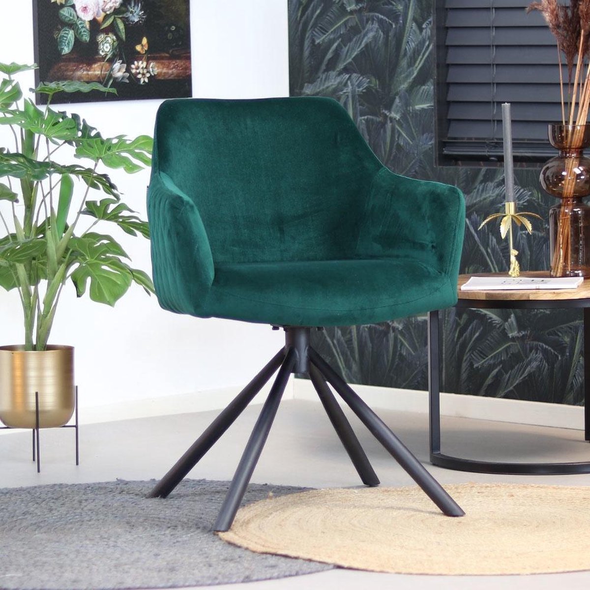 Bronx71 Moderne Eetkamerstoel Furtado Draaibaar Velvet - Groen