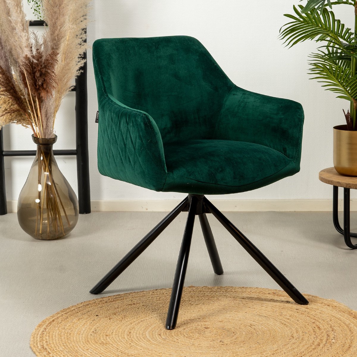 Bronx71 Moderne Eetkamerstoel Furtado Draaibaar Velvet - Groen