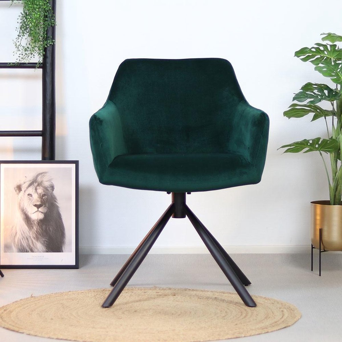 Bronx71 Moderne Eetkamerstoel Furtado Draaibaar Velvet - Groen