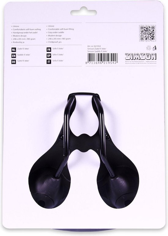 Simson Zadel E-bike Met Handgreep Unisex 248 X 205 Mm - Zwart