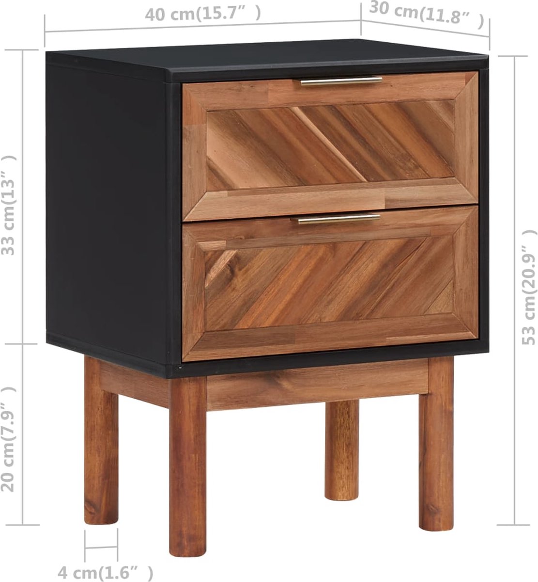 Vidaxl Nachtkastje 40x30x53 Cm Massief Acaciahout En Mdf - Bruin