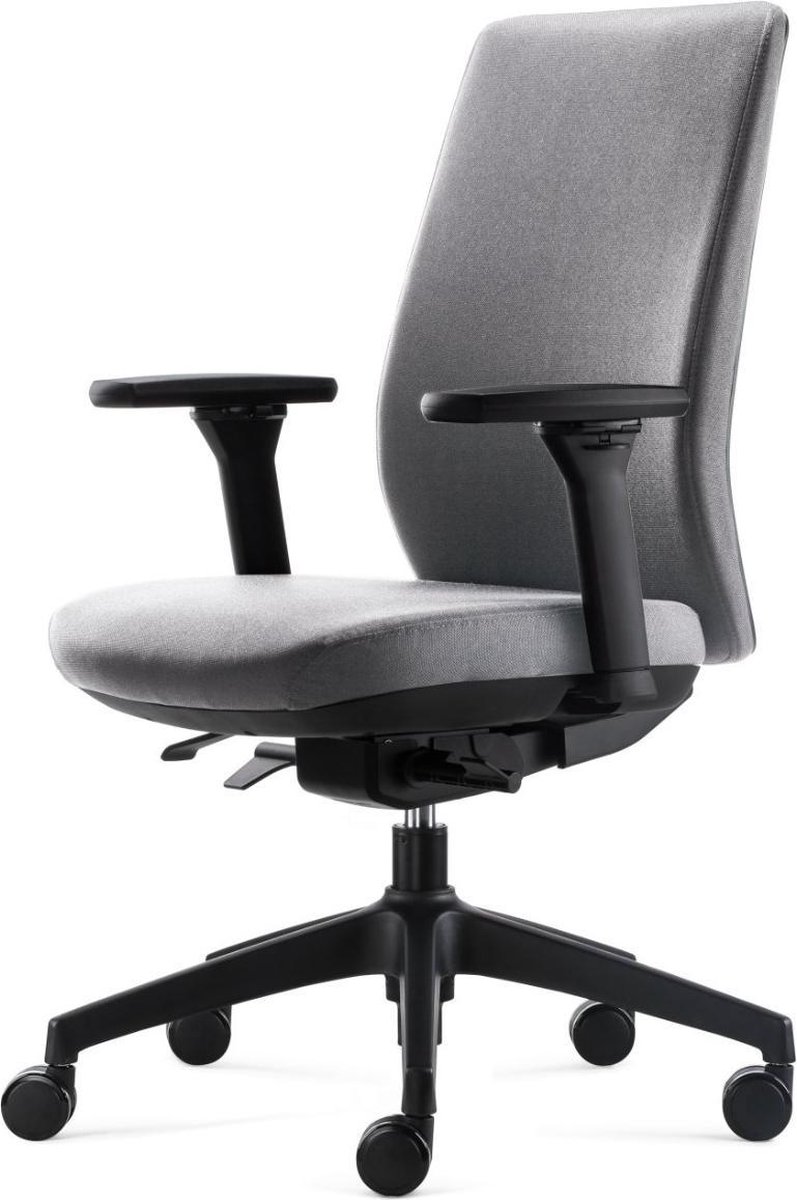 24Designs Move Synchro-4 Ergonomische Bureaustoel En1335 - Lichtgrijze Stof - Zwart Onderstel - Grijs