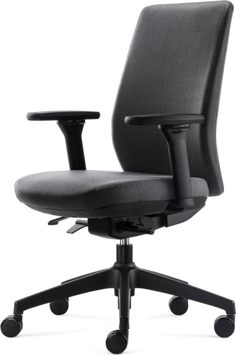24Designs Move Synchro-4 Ergonomische Bureaustoel En1335 - Donkergrijze Stof - Zwart Onderstel - Grijs