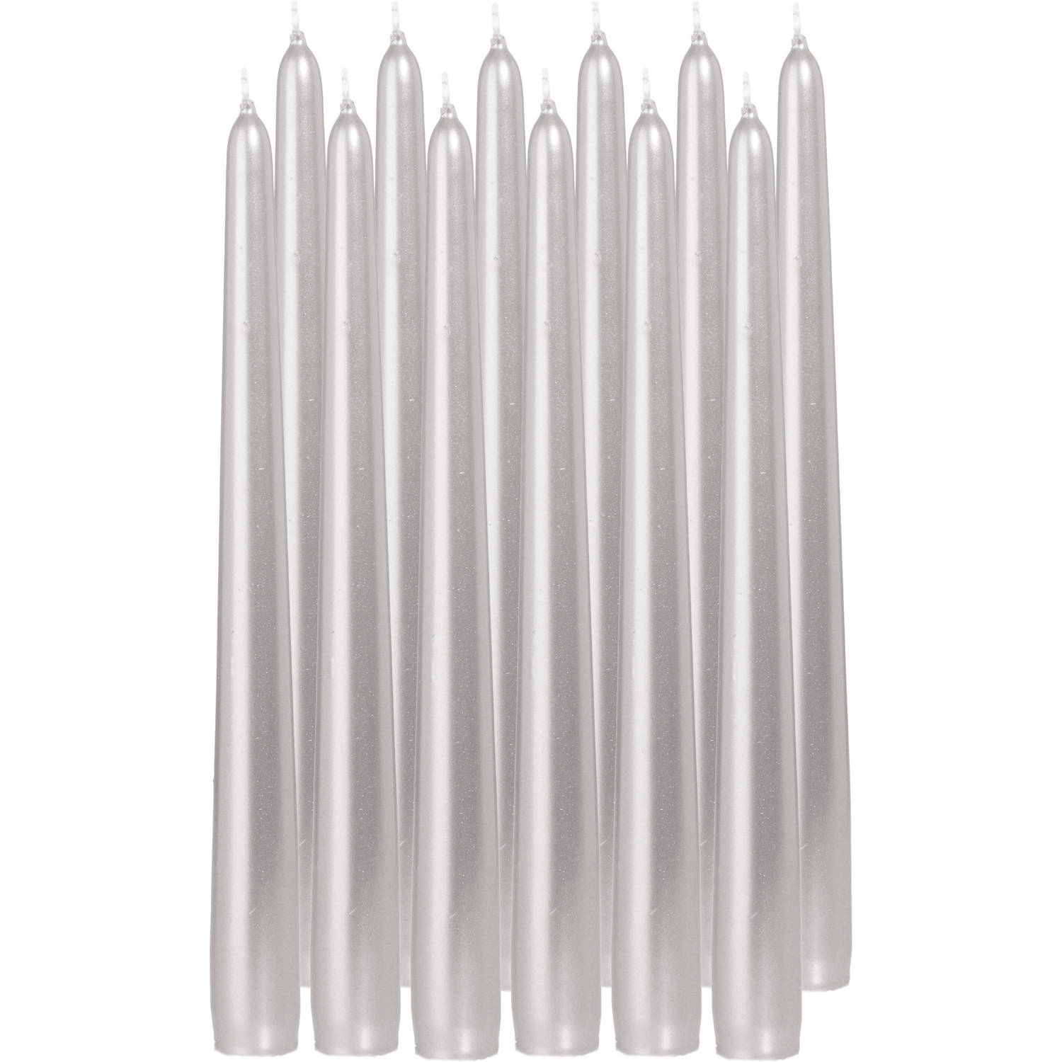 Trend Candles 12x Zilveren Dinerkaarsen 25 Cm 8 Branduren - Geurloze Kaarsen - Tafelkaarsen/kandelaarkaarsen - Silver