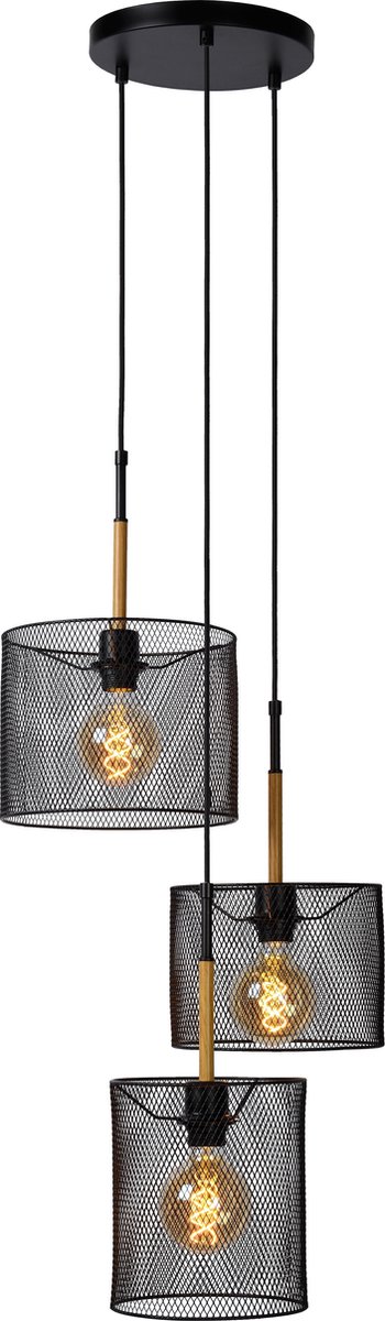 Lucide Baskett Hanglamp 3xe27/40w/hout - Zwart