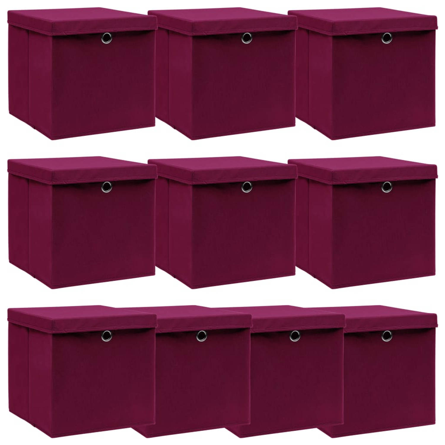 Vidaxl Opbergboxen Met Deksel 10 St 32x32x32 Cm Stof Donker - Rood