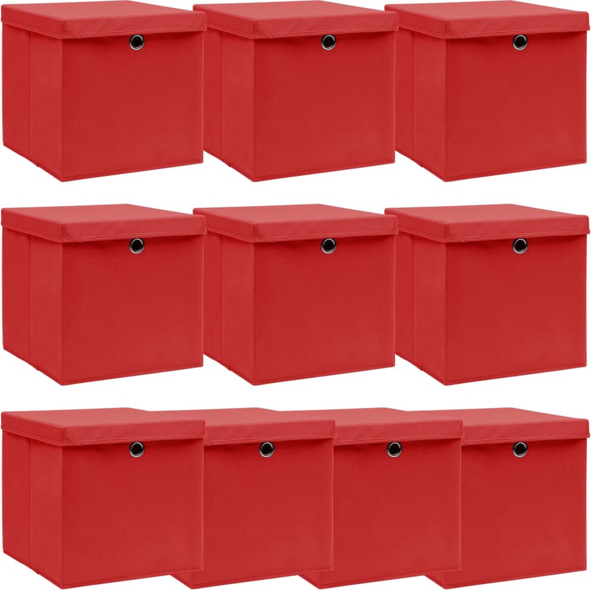 Vidaxl Opbergboxen Met Deksels 10 St 32x32x32 Cm Stof - Rojo