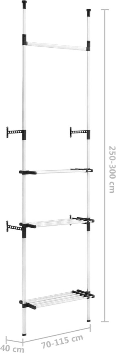 Vidaxl Kledingkastsysteem Met Stangen En Schap Telescopisch Aluminium - Silver