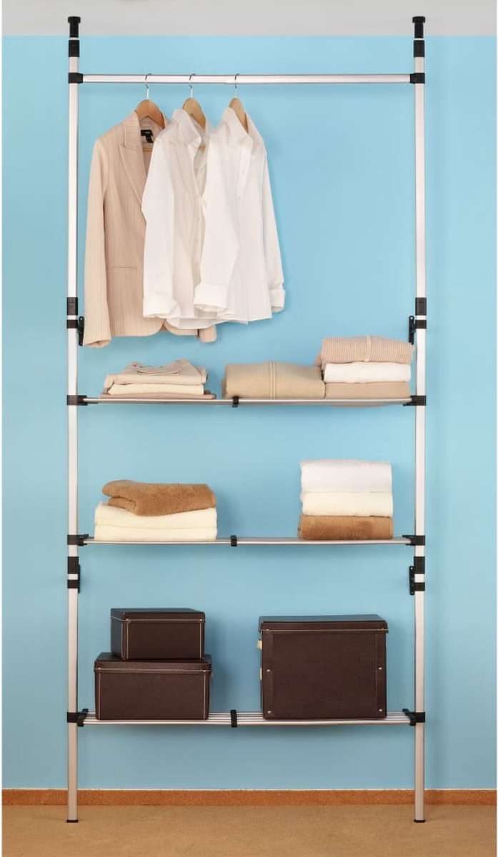 Vidaxl Kledingkastsysteem Met Stangen En Schap Telescopisch Aluminium - Silver
