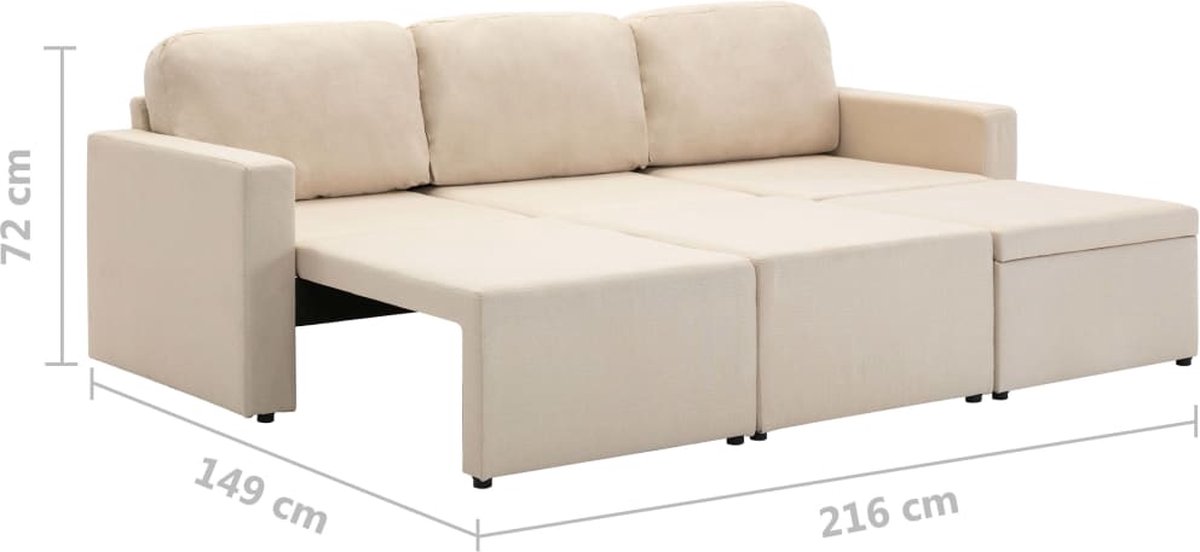 Vidaxl Slaapbank Driezits Modulair Stof Crème