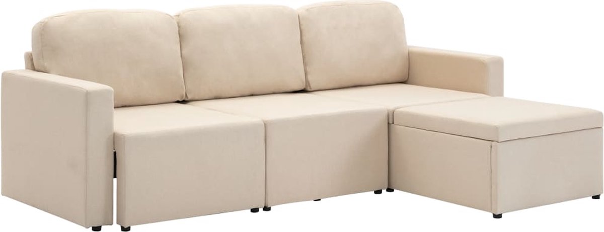 Vidaxl Slaapbank Driezits Modulair Stof Crème