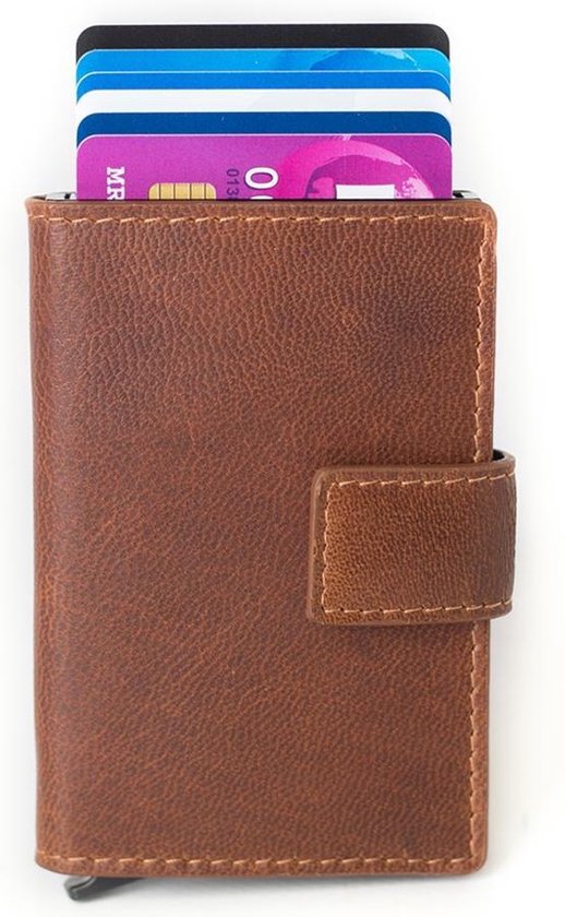 Figuretta Leren Cardprotector Rfid Compact Creditcardhouder Cognac - Bruin