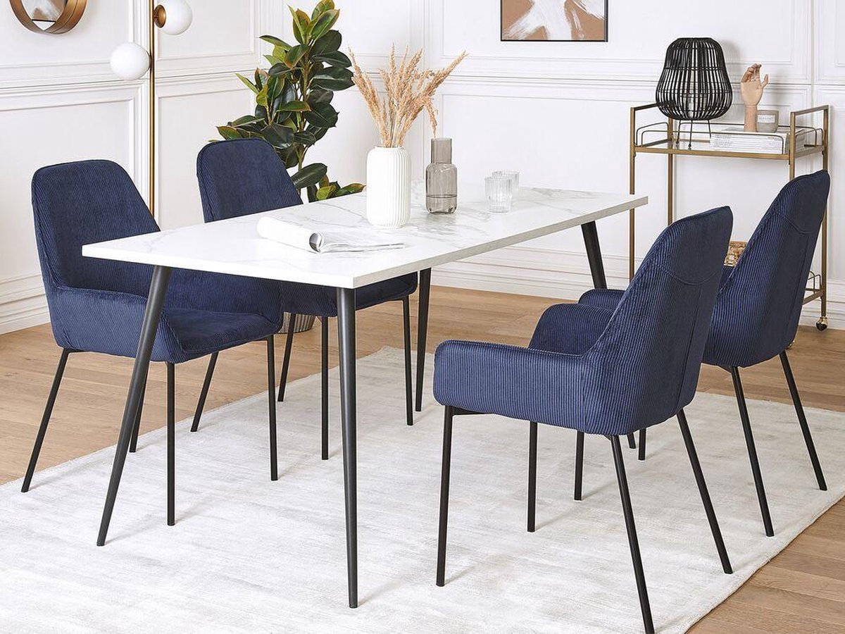 Beliani Manteca Eetkamerstoel Set Van 2 Corduroy 54 X 46 Cm - Blauw
