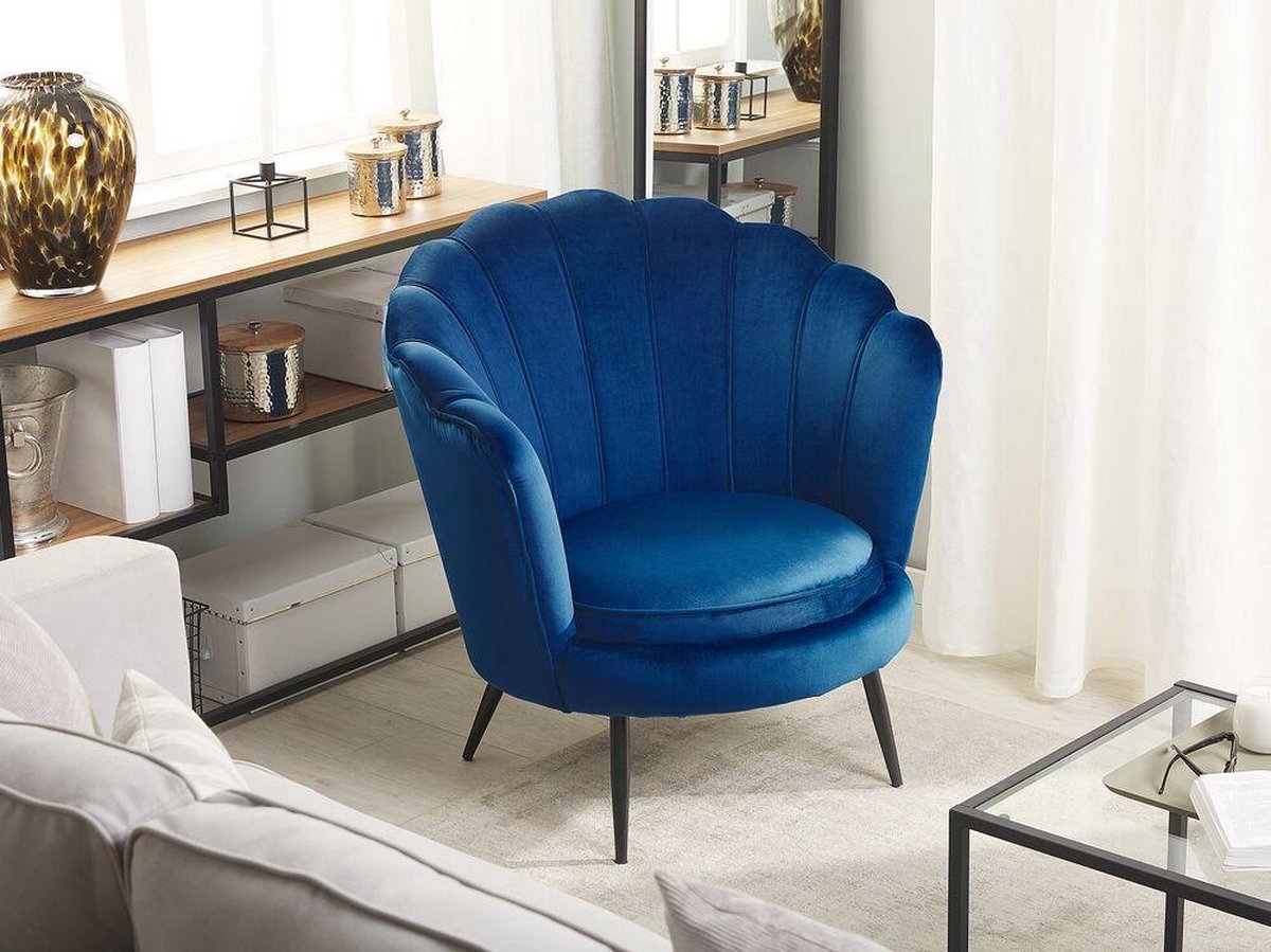 Beliani Lovikka Fauteuil Fluweel 77 X 79 Cm - Blauw