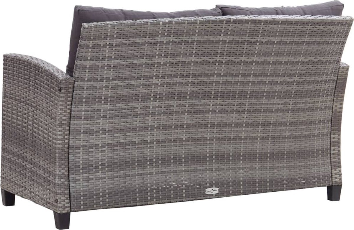 Vidaxl Tuinbank Tweezits Met Kussens 124 Cm Poly Rattan - Grijs