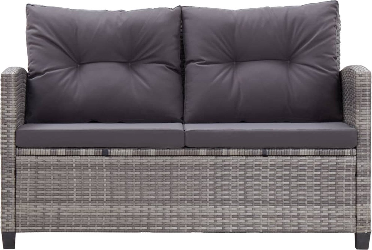 Vidaxl Tuinbank Tweezits Met Kussens 124 Cm Poly Rattan - Grijs