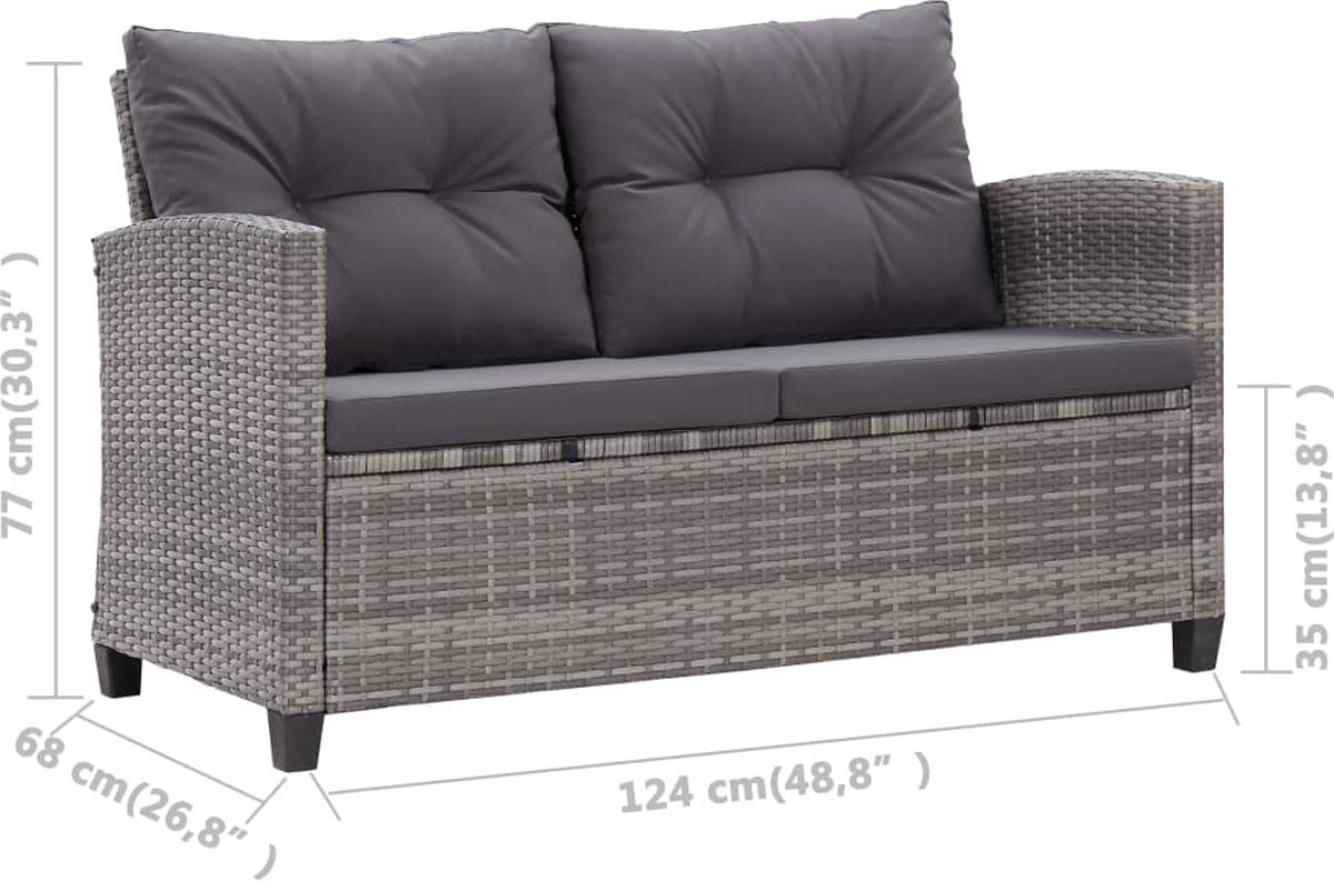 Vidaxl Tuinbank Tweezits Met Kussens 124 Cm Poly Rattan - Grijs