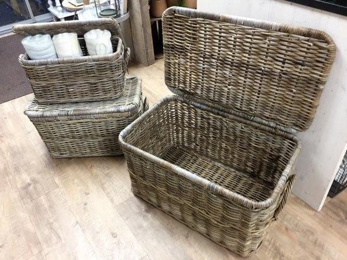 Van der Leeden Opbergmand Rotan Met Deksel - M - - Bruin