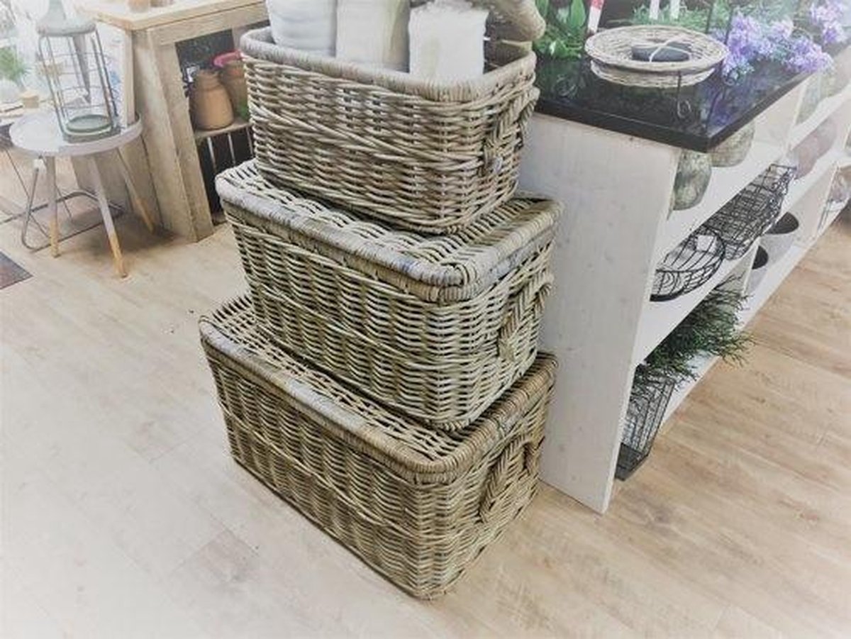 Van der Leeden Opbergmand Rotan Met Deksel - M - - Bruin