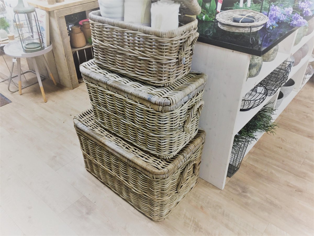 Van der Leeden Opbergmand Rotan Met Deksel - L - - Grijs