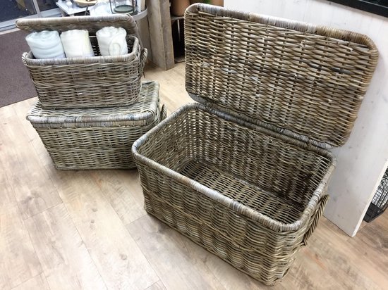 Van der Leeden Opbergmand Rotan Met Deksel - L - - Grijs