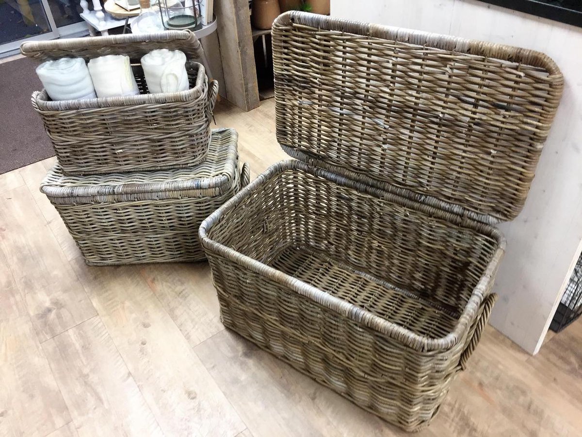 Van der Leeden Opbergmand Rotan Met Deksel - L - - Grijs