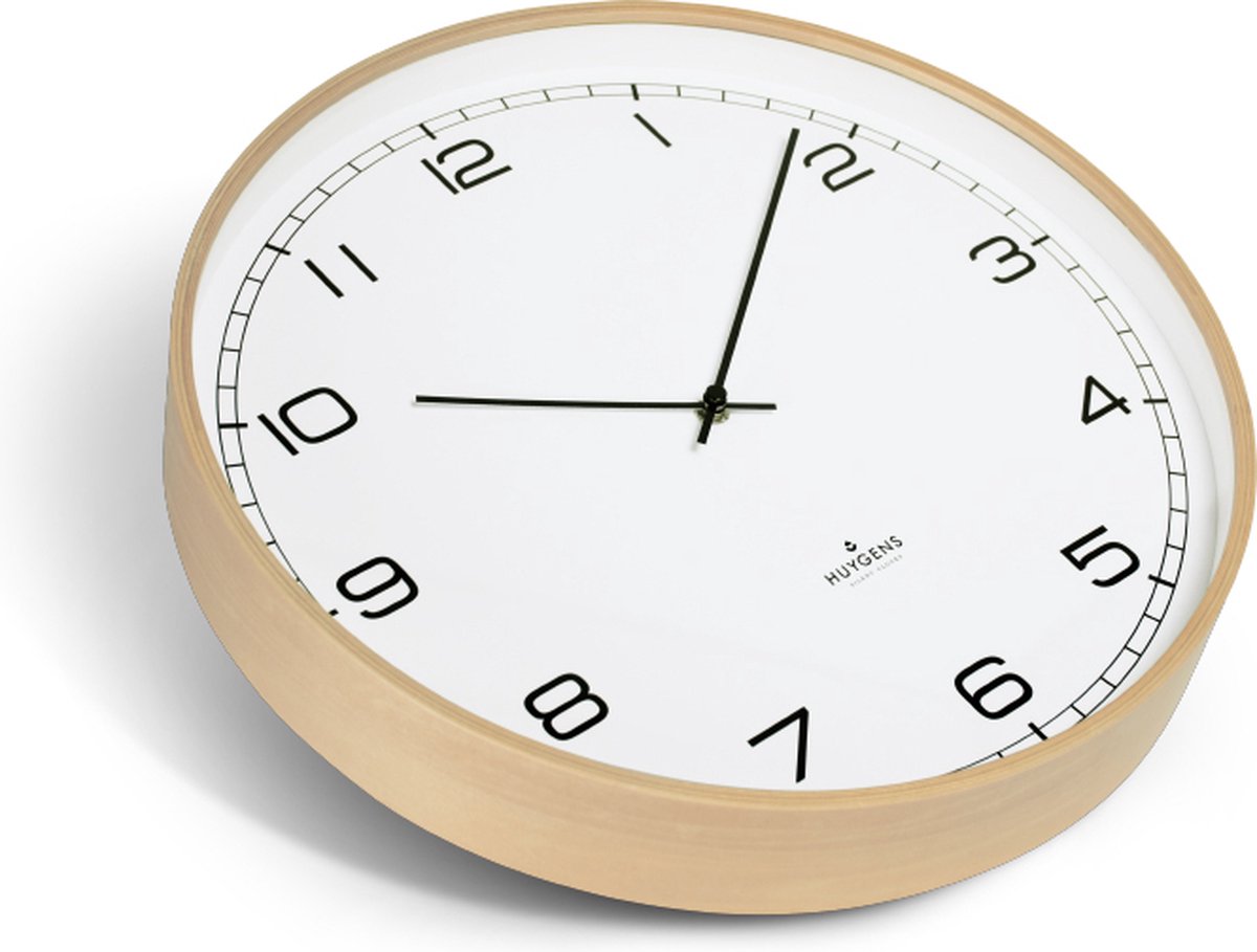 Huygens - Wood 45 Arabic - Wit - Wandklok - Stil - Quartz Uurwerk - Bruin