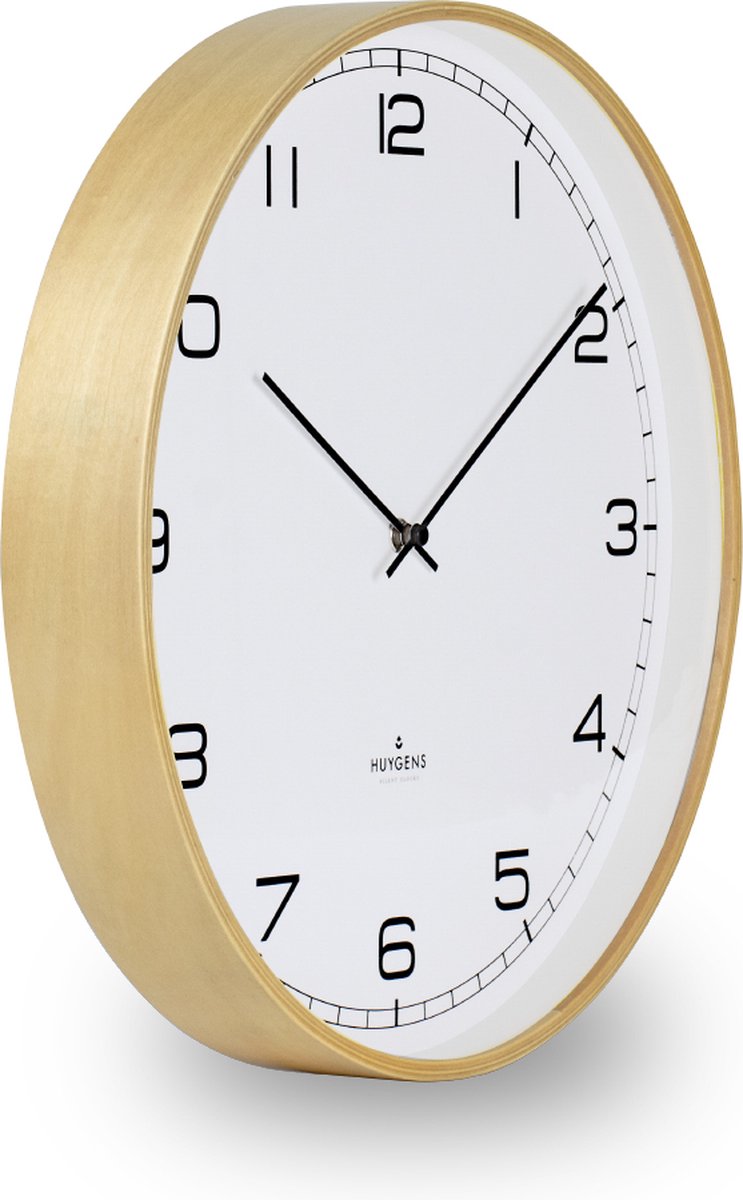 Huygens - Wood 45 Arabic - Wit - Wandklok - Stil - Quartz Uurwerk - Bruin