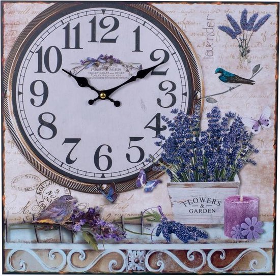 Decopatent Canvas Schilderij Wandklok Lavendel Flowers & Garden 38 Cm Met Klok -