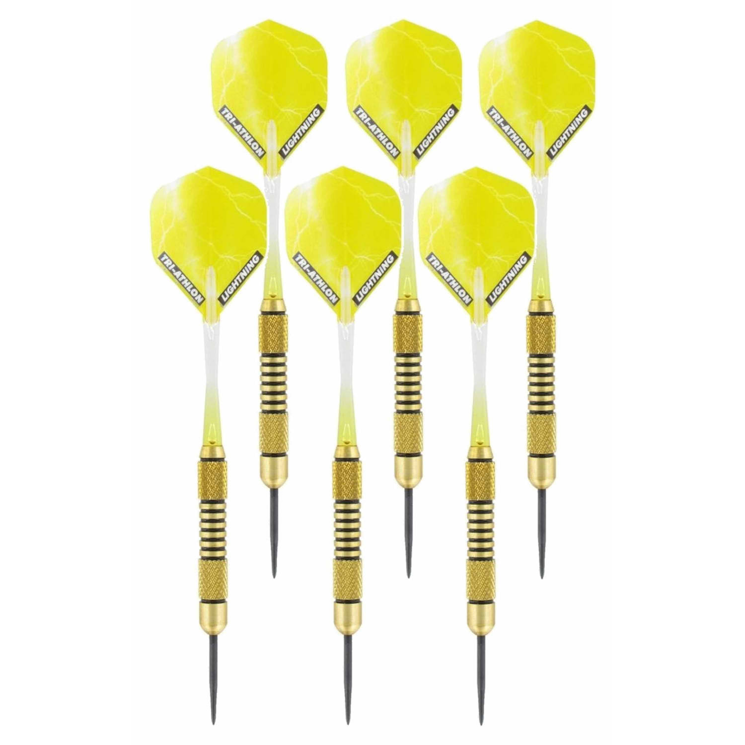 McKicks 2x Set Van 3 Dartpijlen Speedy Yellow Brass 19 Grams - Darten/darts Sport Artikelen Pijltjes Messing